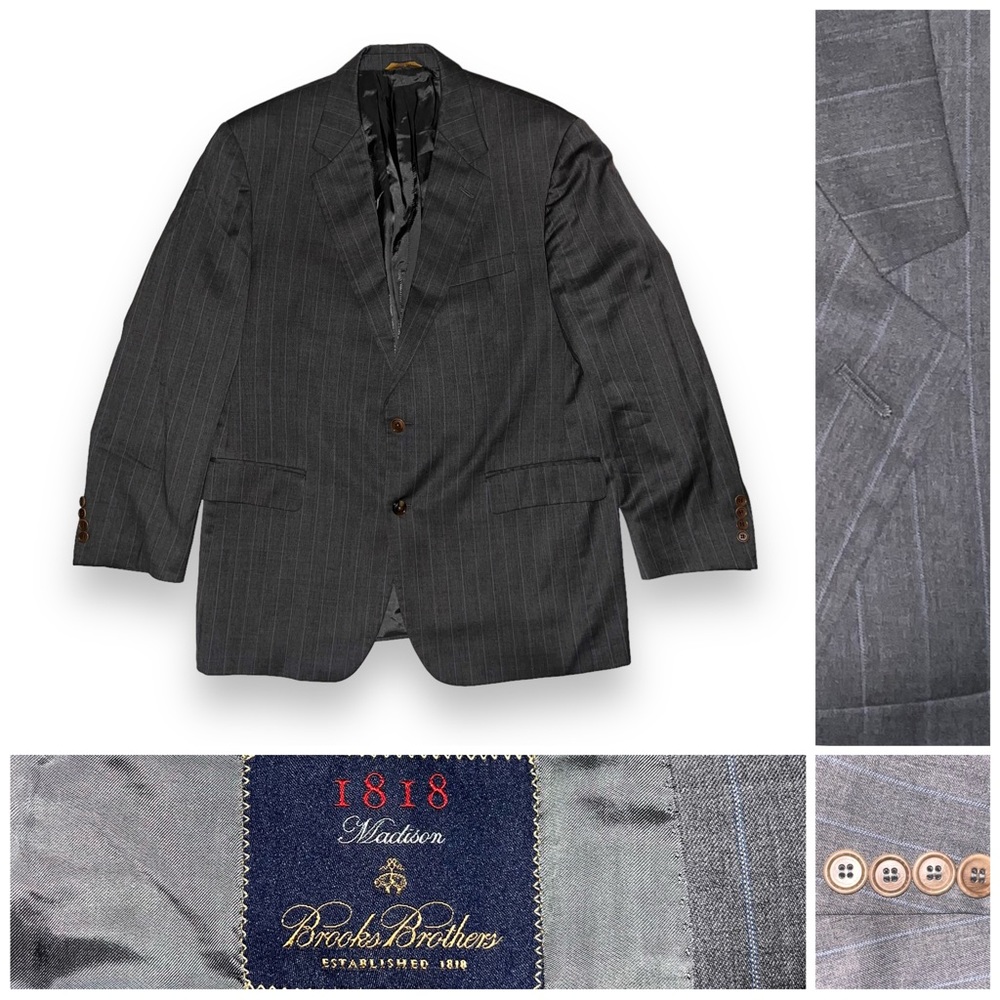Brooks Brothers 1818 Madison Blazer 100% Wool Men’s 42R Grey Stripped Made Italy